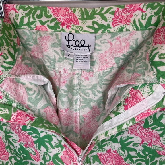 Lilly Pulitzer Women's Cropped Cockatoo Print Capri Pants Size 2 Early 2000’s - Picture 3 of 11